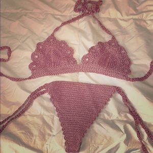 Beautiful Pink Sparkly Crochet Bikini Set